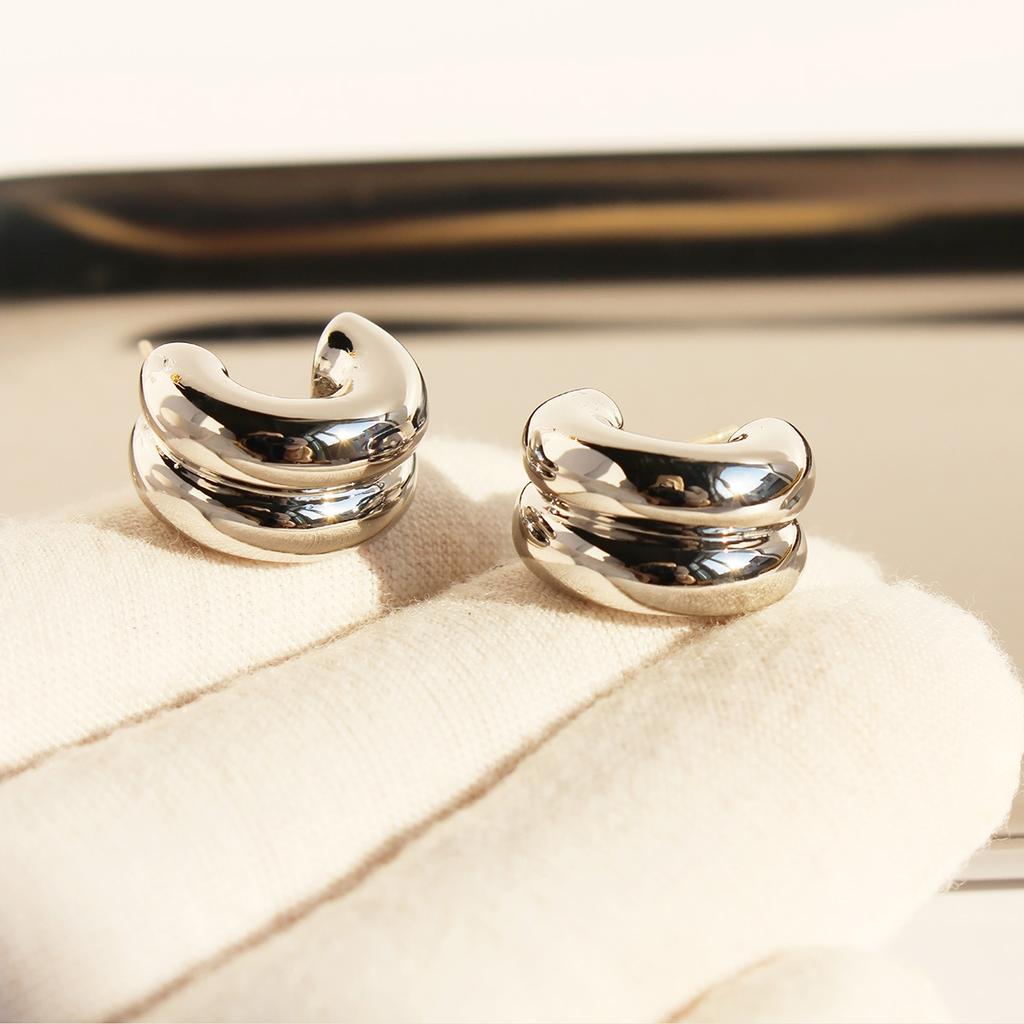 Cold Wind Double-Layer C-Shaped Semicircular Earrings Minimalist Mirror Metal Wind Earrings 925 Silver Needle 846