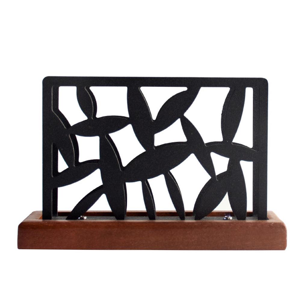 Square Tissue Dispenser Stainless Steel Napkin Paper Organizer with Wood Base Paper Towel Storage Rack for Kitchen