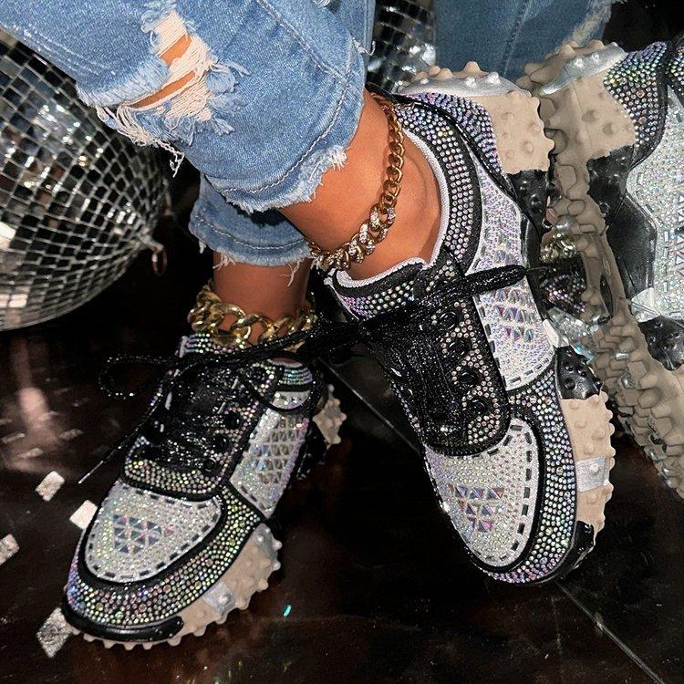 European Station Platform Rhinestone Large Size Dad Shoes Women's 2025 New Fashion Trend Muffin Sole Casual Sports Shoes