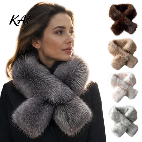 Fashionable Cross Fastening Scarf Plush Scarf, Stylish Faux Fur Winter Neck Warmer, Soft Warm Wrap for Coat Double-Sided Thermal Elegant Ladies Girls