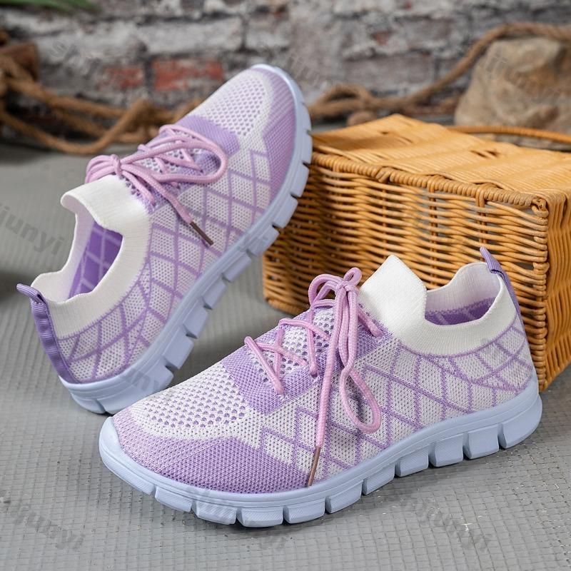 2025 New Plus Size Casual Shoes Women's Fashion Comfortable Fly Woven Flat Shoes Mesh Breathable Lightweight Wedge Sneaker
