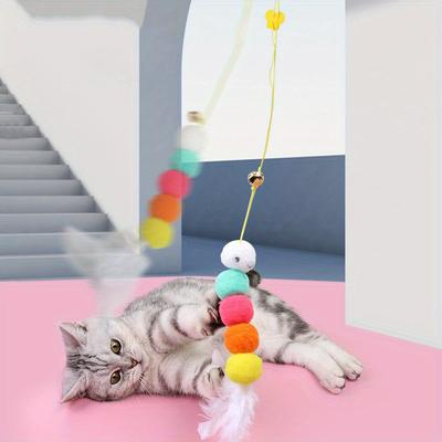 Новая палка для дразнения кошек, игрушка для кошек из эластичной веревки, перо-колокольчик, палка для дразнения кошек, подвесная игрушка-качели