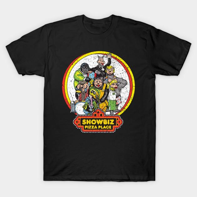 Men Black Print T-shirt Showbiz Pizza - (Odd_Loom) No-Cut Heat Transfer Print Cotton Tshirt
