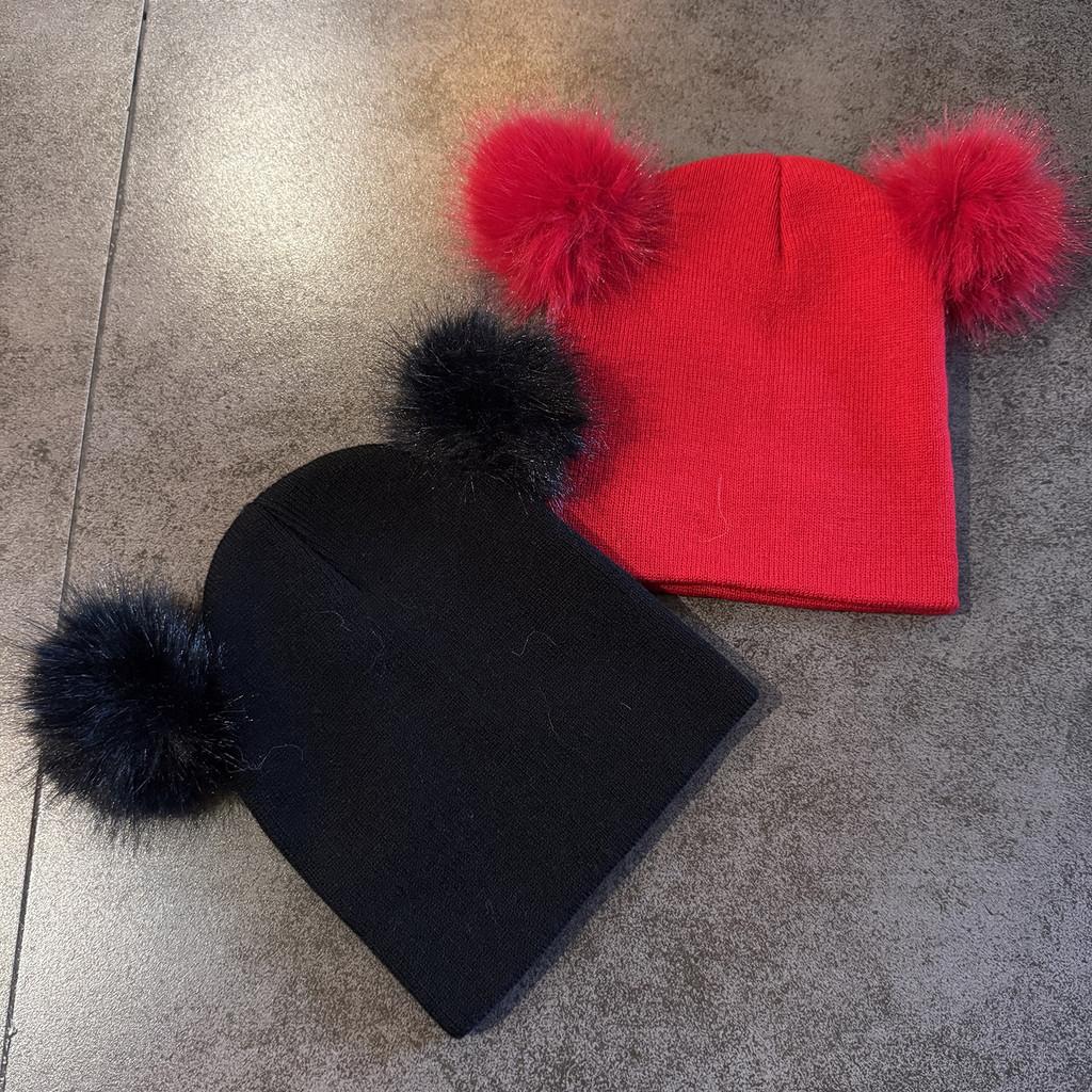 Double Solid Color Ball Knitted Cap Beanie With No Brim For Winter Use Daily