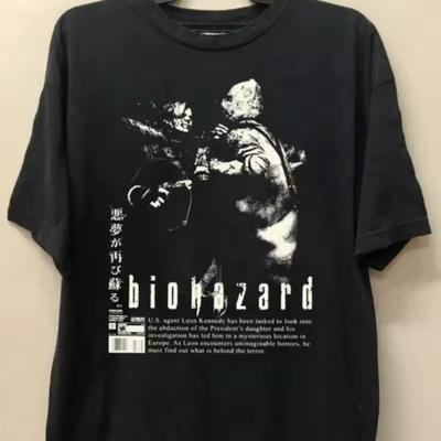 Футболка Biohazard Леон Кеннеди Ретро Готика Эмо Гранж Y2K Принт Четыре Сезона Чистый Хлопок Подходит для Мужчин и Женщин