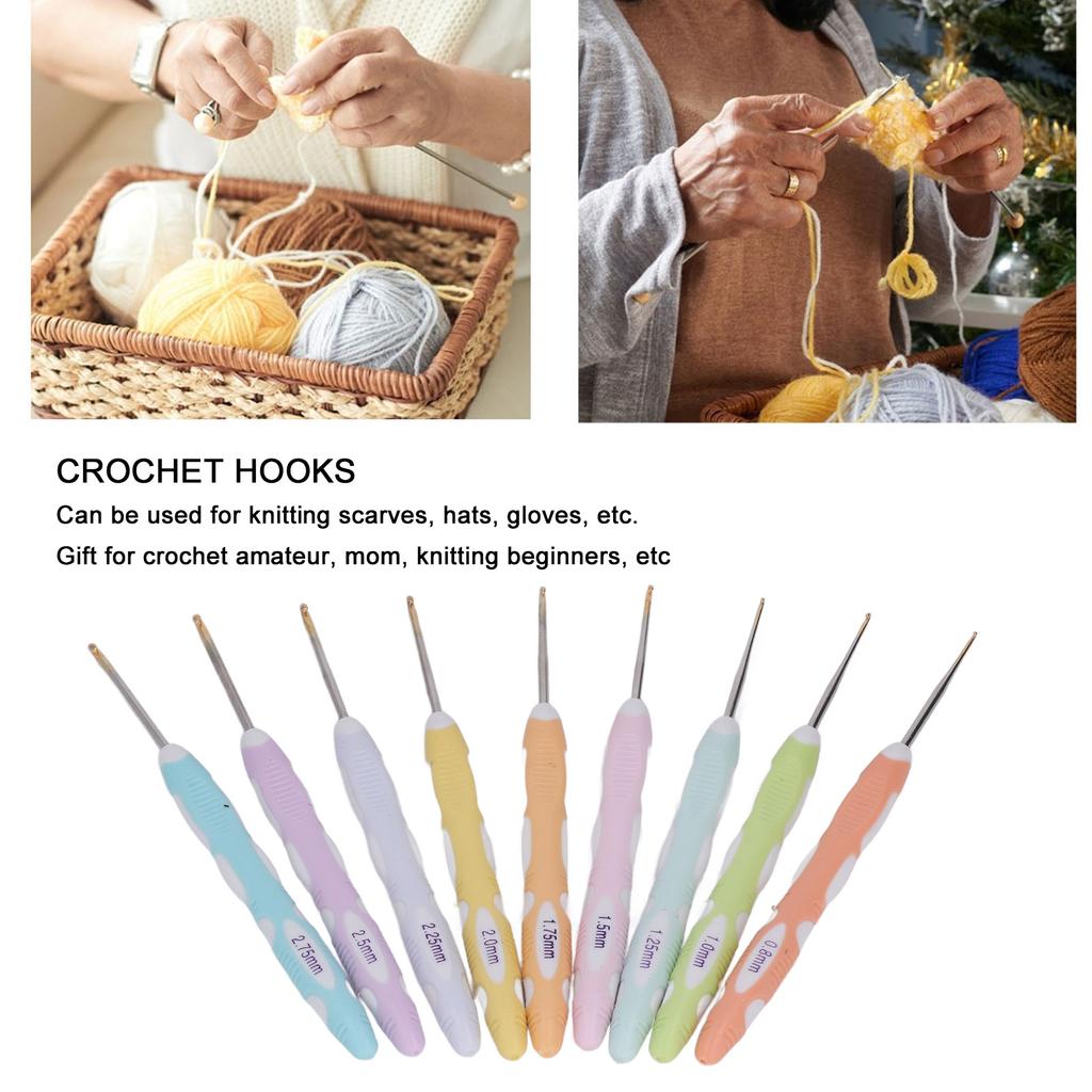 9pcs Aluminum Crochet Hooks Professional Portable Ergonomic Crochet Needles for Knitting Craft Yarn