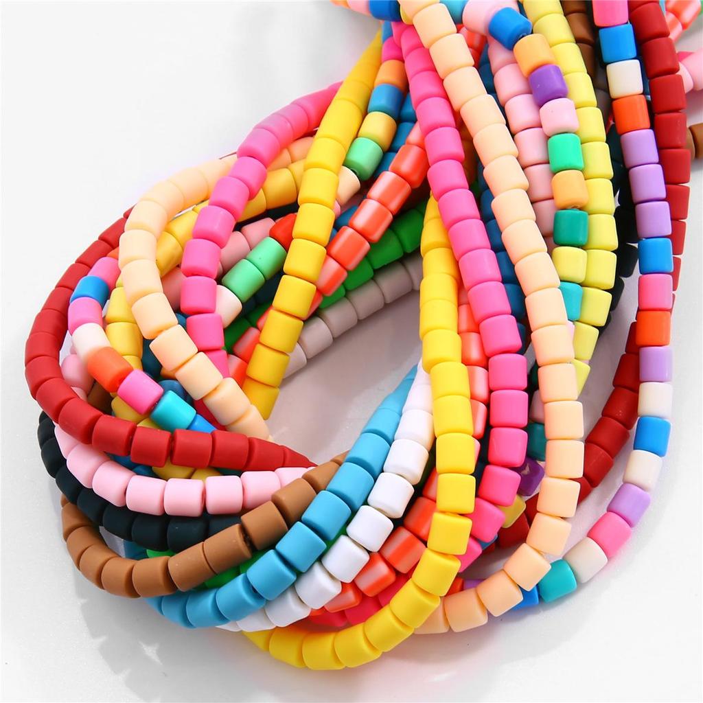 60pcs/Bag 6x6mm Flat Round Cylinder Polymer Resin Clay Beads Loose Spacer Handmade Beads For DIY Jewelry Making Bracelets Necklaces Crafts 38cm/15