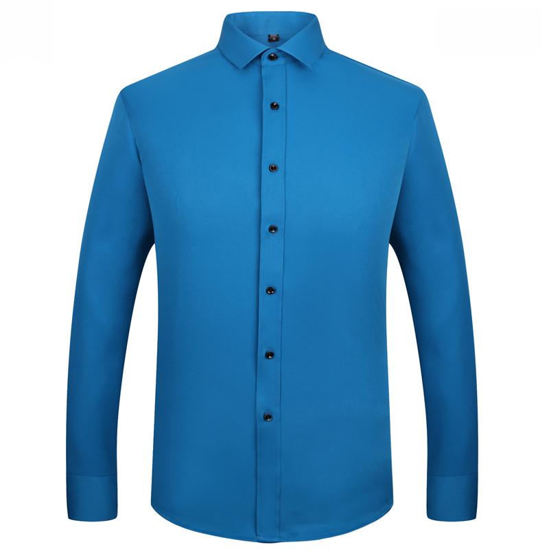 Отличные однотонные классические мужские рубашки с длинным рукавом и отложным воротником из бамбукового волокна, эластичные облегающие рубашки для социальных сетей