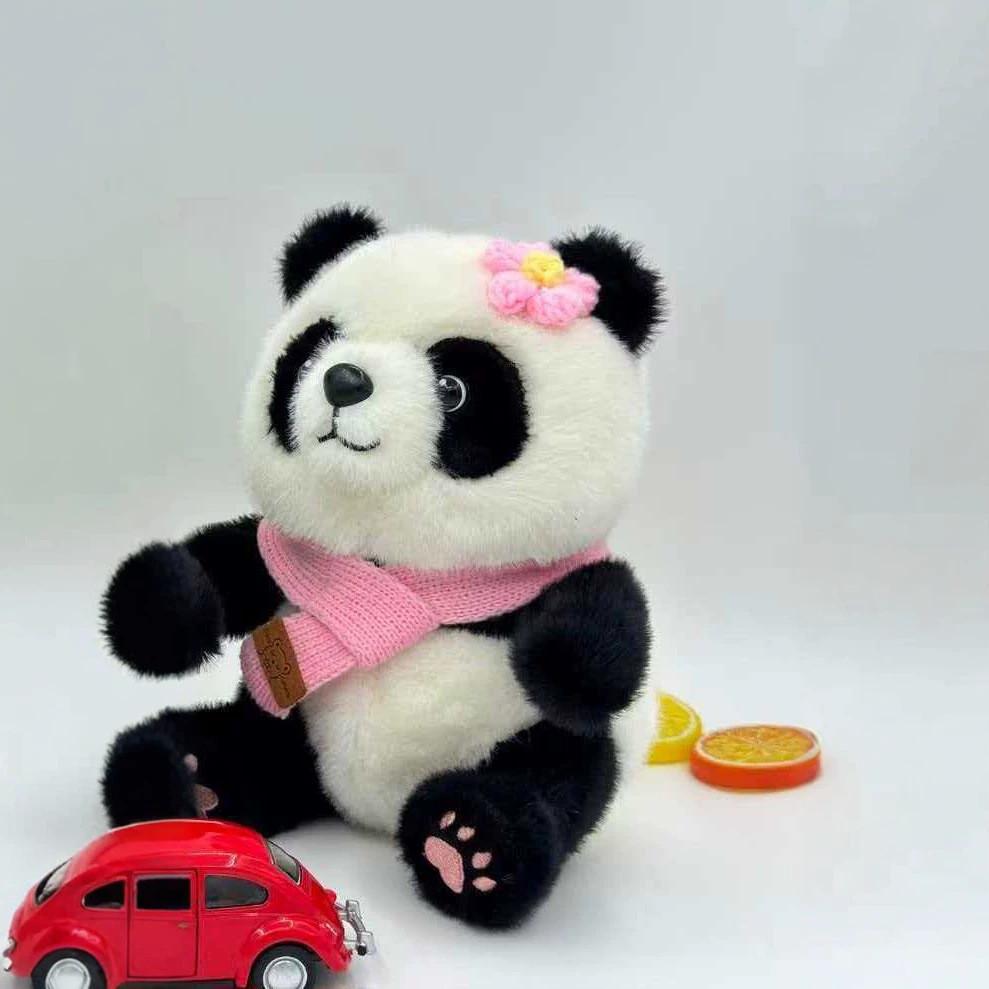 Plush Panda Toy With Green Scarf Soft Stuffed Animal For Kids And Teens