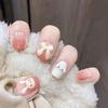French Sweet Blush Rabbit Wearable Nails - Cute Style for Students & Pregnant Women, 24 Pieces