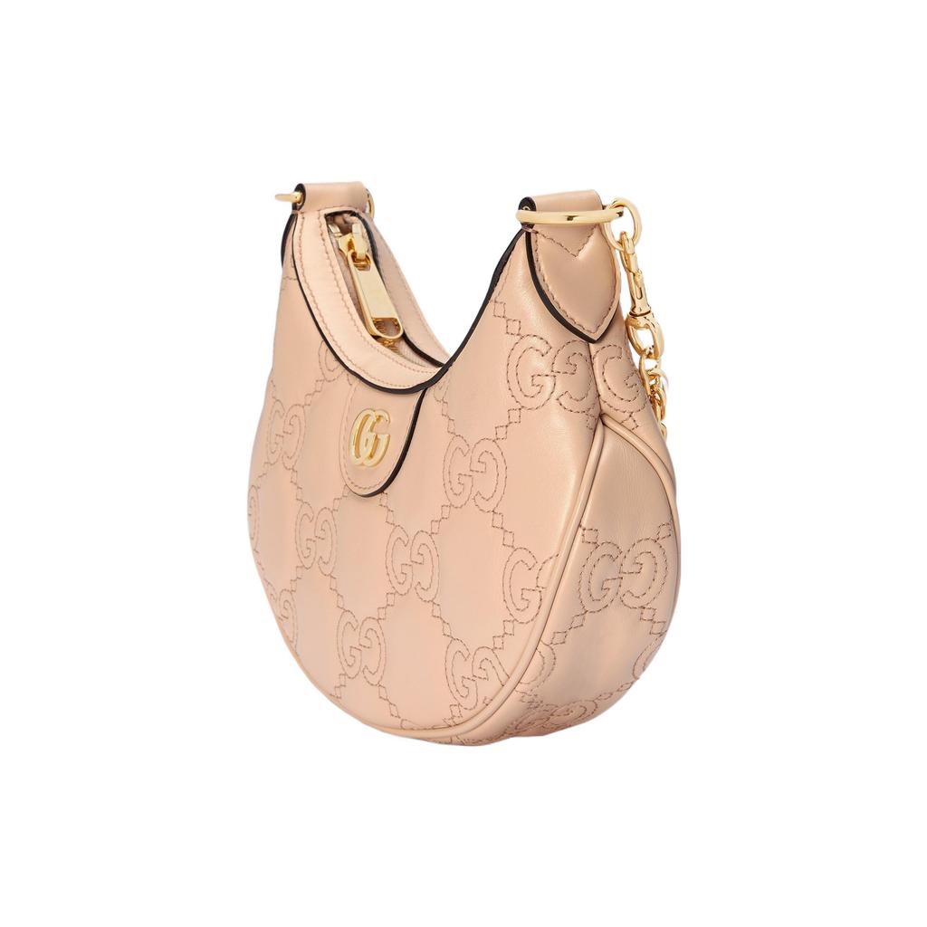 Gucci GG Matelassé Gold Logo Chain Leather Crescent Bag Women Shoulder Bag Beige 739736-UM8IG-9500