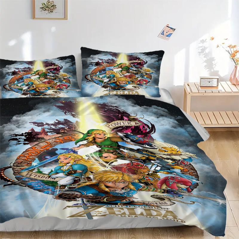 Link'S Epic Adventure Hyrule Print 3Pcs Bedding Setduvet Cover With 2 Bedropillowcase Home Birthday Gift