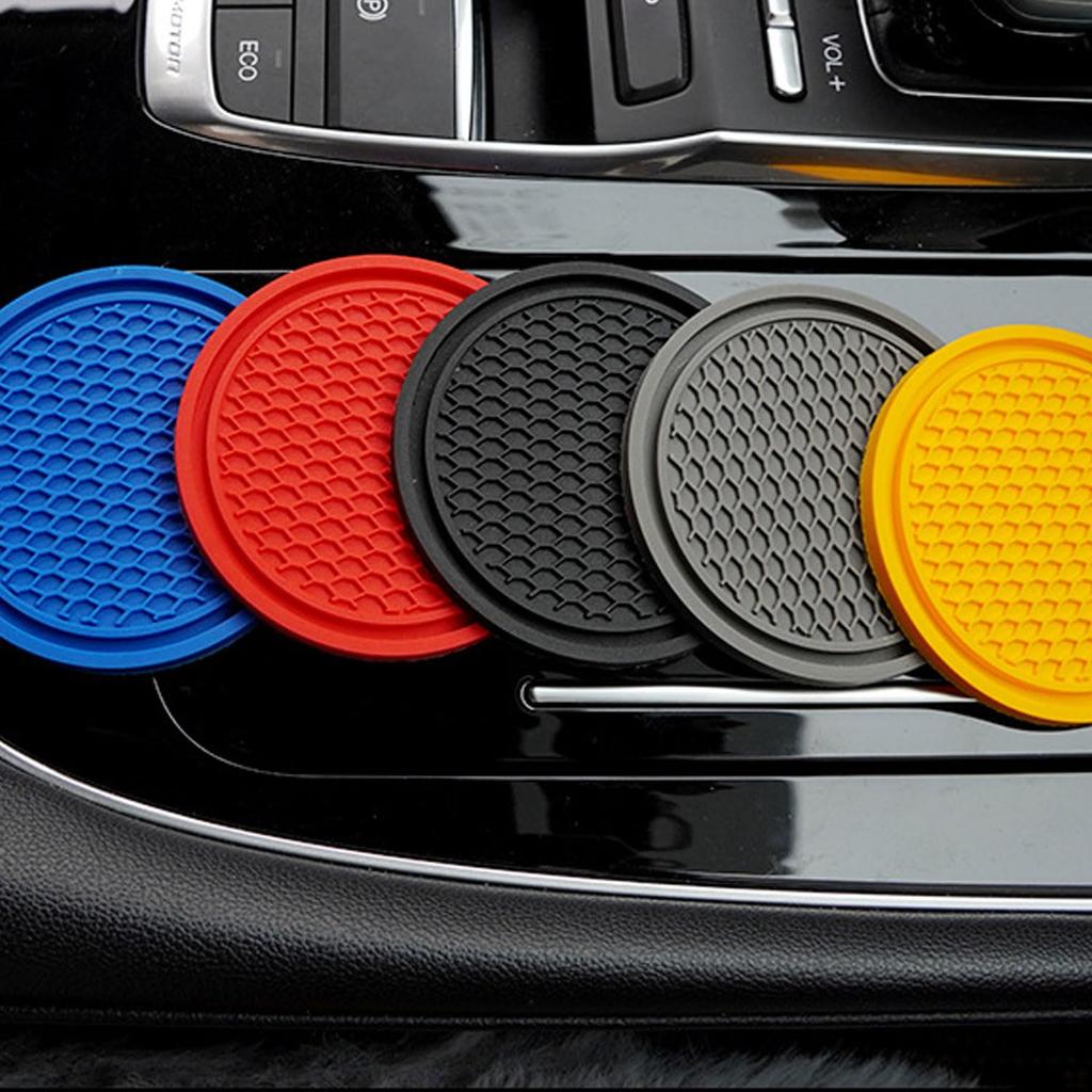 XuJJJJunB Car Coasters, Round, 70mm Diameter, Pack of 2, Black, Absorbent, Non-Slip, Anti-Vibration, Cup Mats for Cars