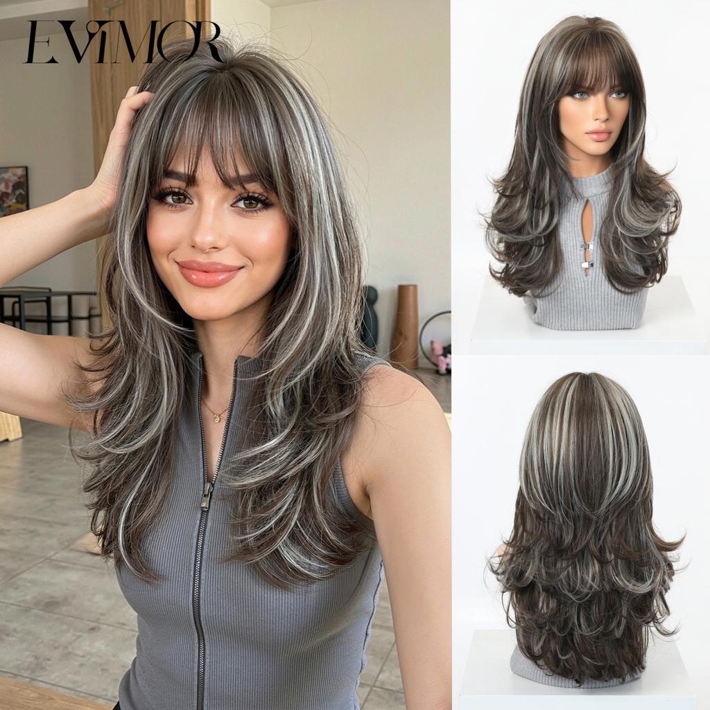 European And American Wind Gradual Change Gray Gold Long Curly Hair Wig Air Bangs Big Waves Natural Realistic Chemical Fiber Full Head Cover