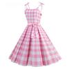 Women's Lattice Printed Halter Tie Big Swing Slimming Dress Short Dress