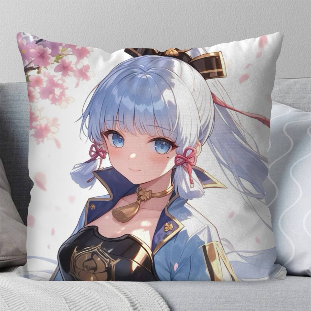 Kamisato Ayaka Anime Game Genshin Impact Pillow Case Fashion Square Pillowcase Bedroom Sofa Room Ins Decoration Leisure