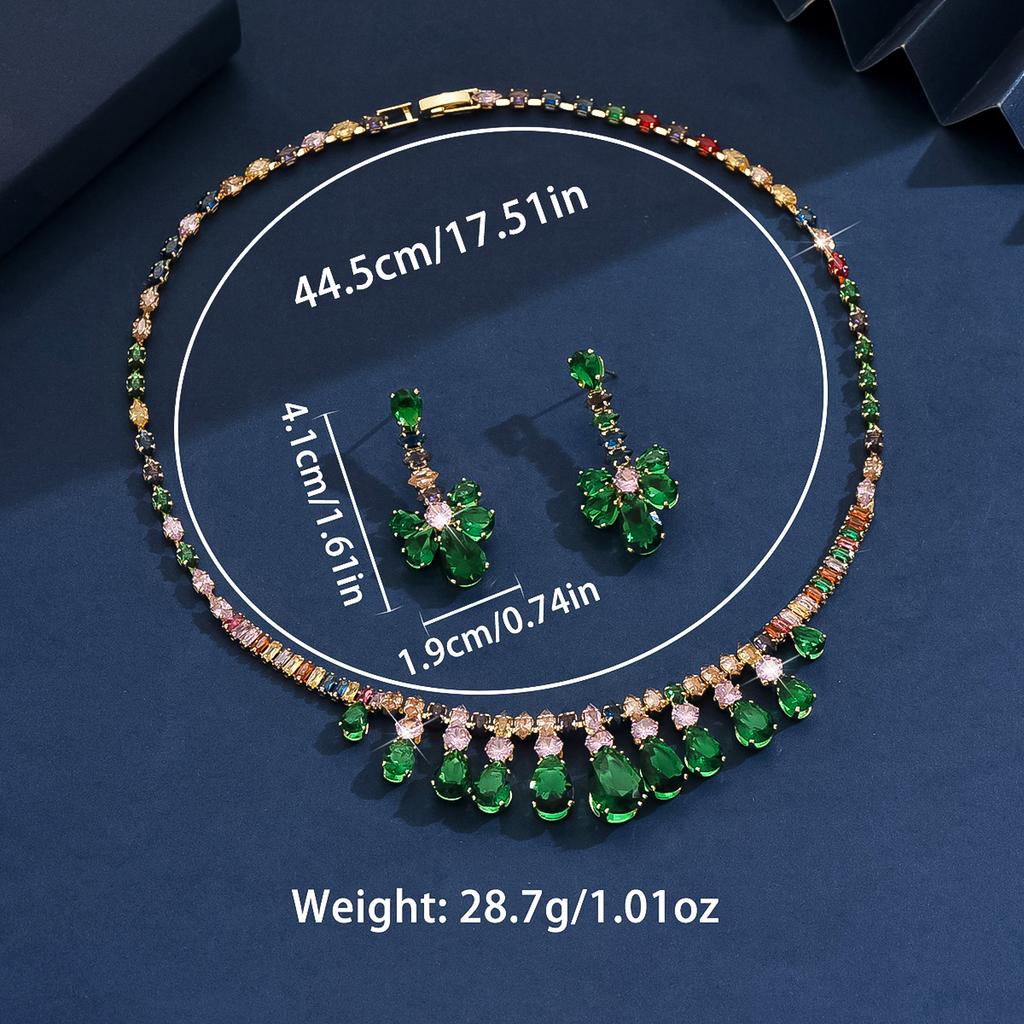 3 предмета Женский модный цирконовый зеленый кулон-капля воды, серьги и цирконовый набор, Подходит для свадьбы, вечеринки и фестивальных подарков