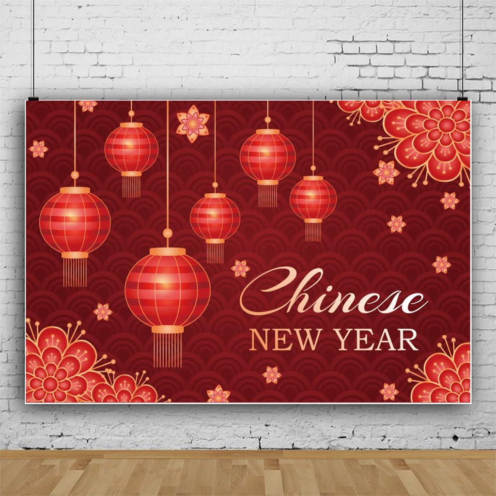 2025 Happy Chinese New Year Backdrop Gold Snake Red Lantern Flower Spring Festival Family Portrait Photography Background Decor