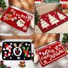 Red Christmas Print Faux Cashmere Bath Mat - Non-Slip Shower Rug & Festive Entryway Doormat