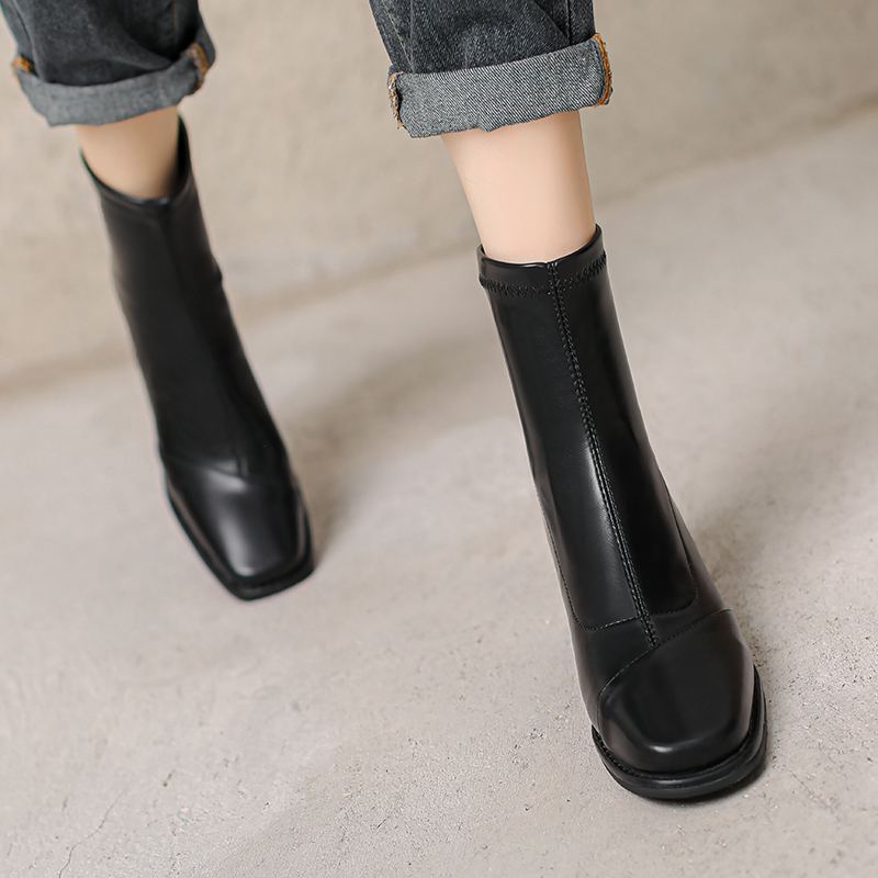 Krazing Pot Микрофибра Осенне-зимняя обувь Толстый средний каблук Размер 43 Ботинки челси Абрикосовые Ботильоны на молнии