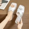 Cross Strap Flat Bottom Slippers Women's Outer Wear Square Head One Word Drag Beach Sandal Slippers