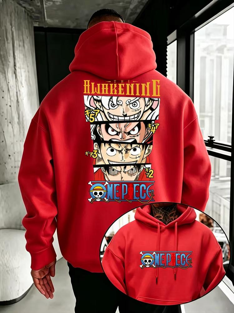 Мужская толстовка One Piece Форма пробуждения Луффи Аниме Свитшот Высокое качество Теплая Осень Зима Пуловер Повседневная Уличная одежда Топ