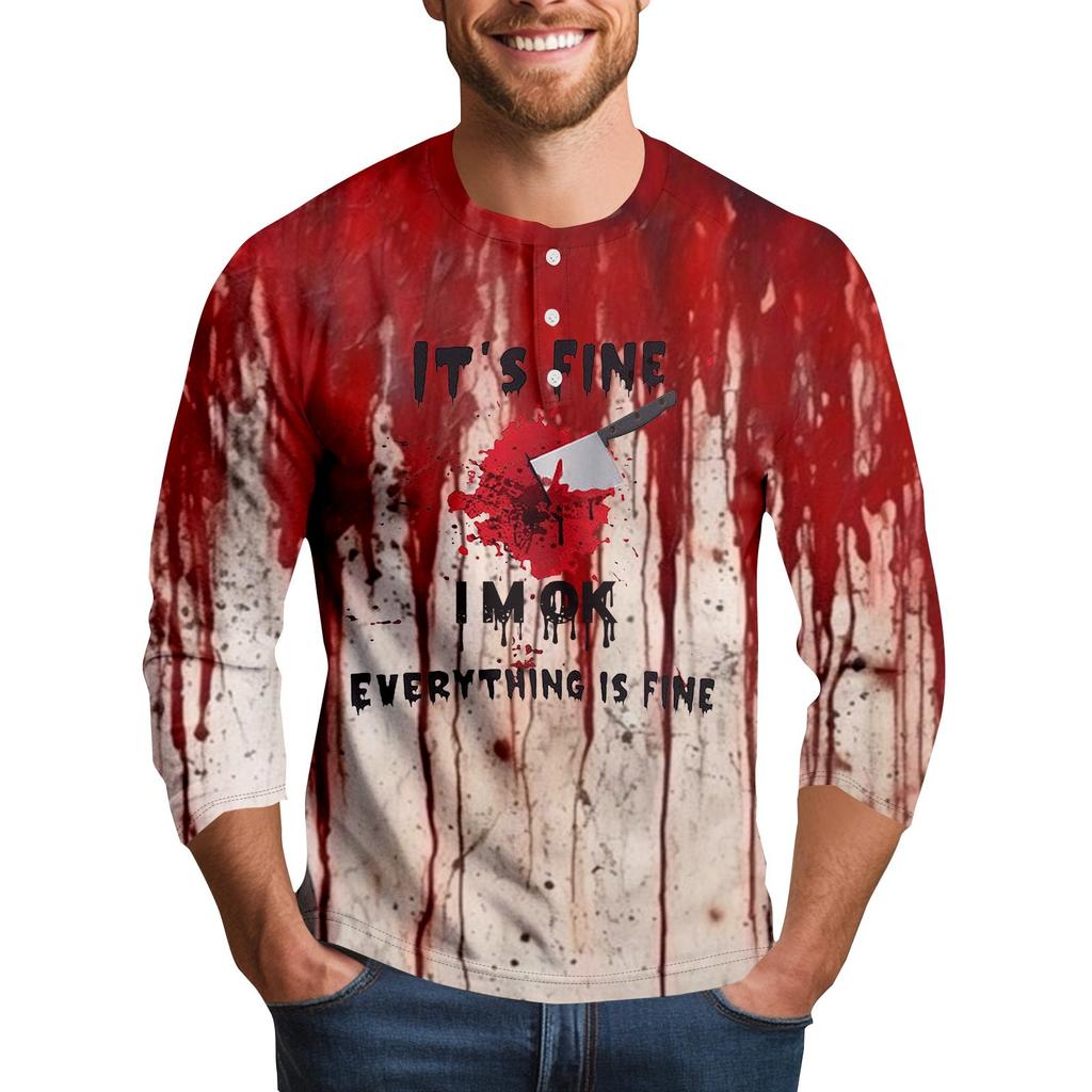 Men's Halloween Print Raglan Dralan Three-quarter Sleeve Casual Top