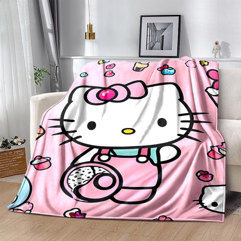 1pc Sweet Adventure Hello Kitty's Themed Cartoon Blanket, Seasonal Home Decor Gift for Family and Friend, Soft Throw Blanket Perfect for Couch or Bed,