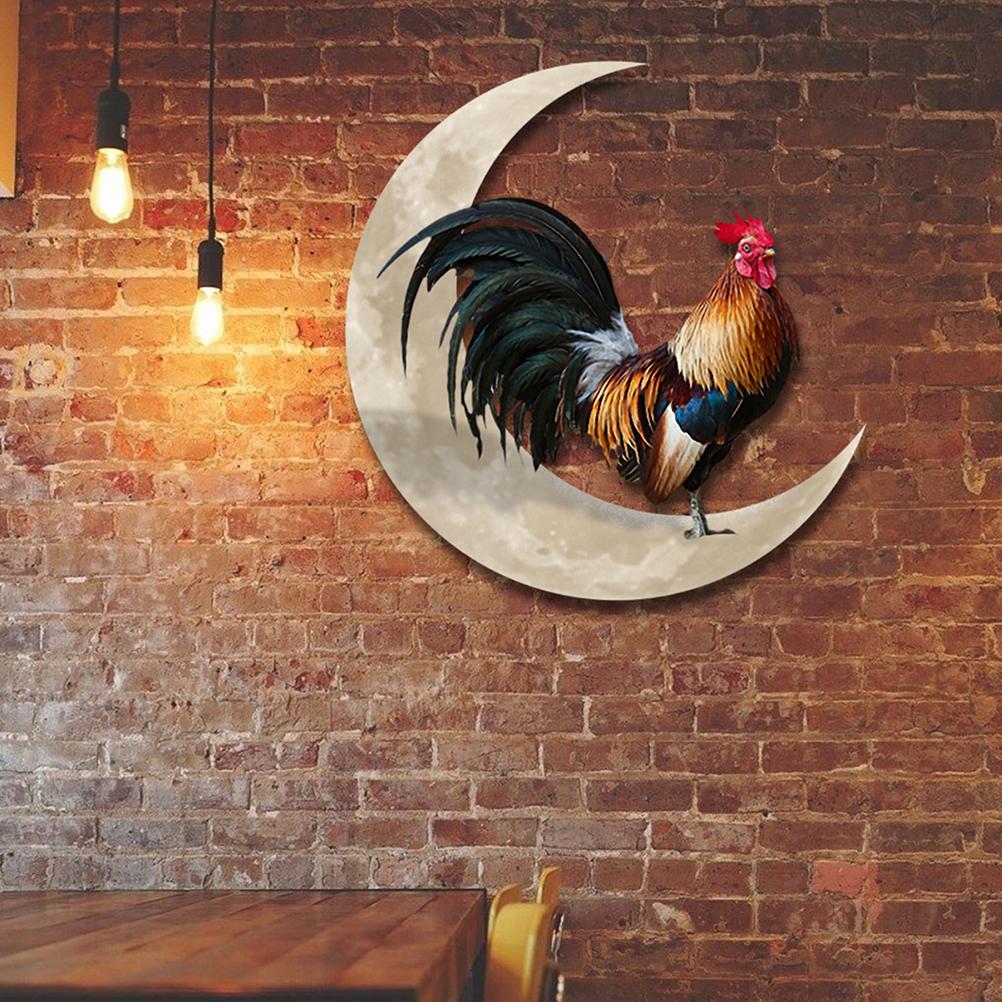 Rooster Moon Wall Decor Metal Wall Hanging Sign Wall Unique Arts Pendant for Outdoor Indoor Home