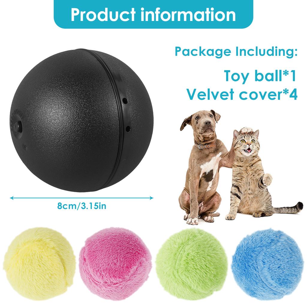 Dog Automatic Rolling Ball Toy Cat Interactive Ball Pet Stress Relief Chew Kicker Toy with 4 Ball Cover Home Indoor Toys