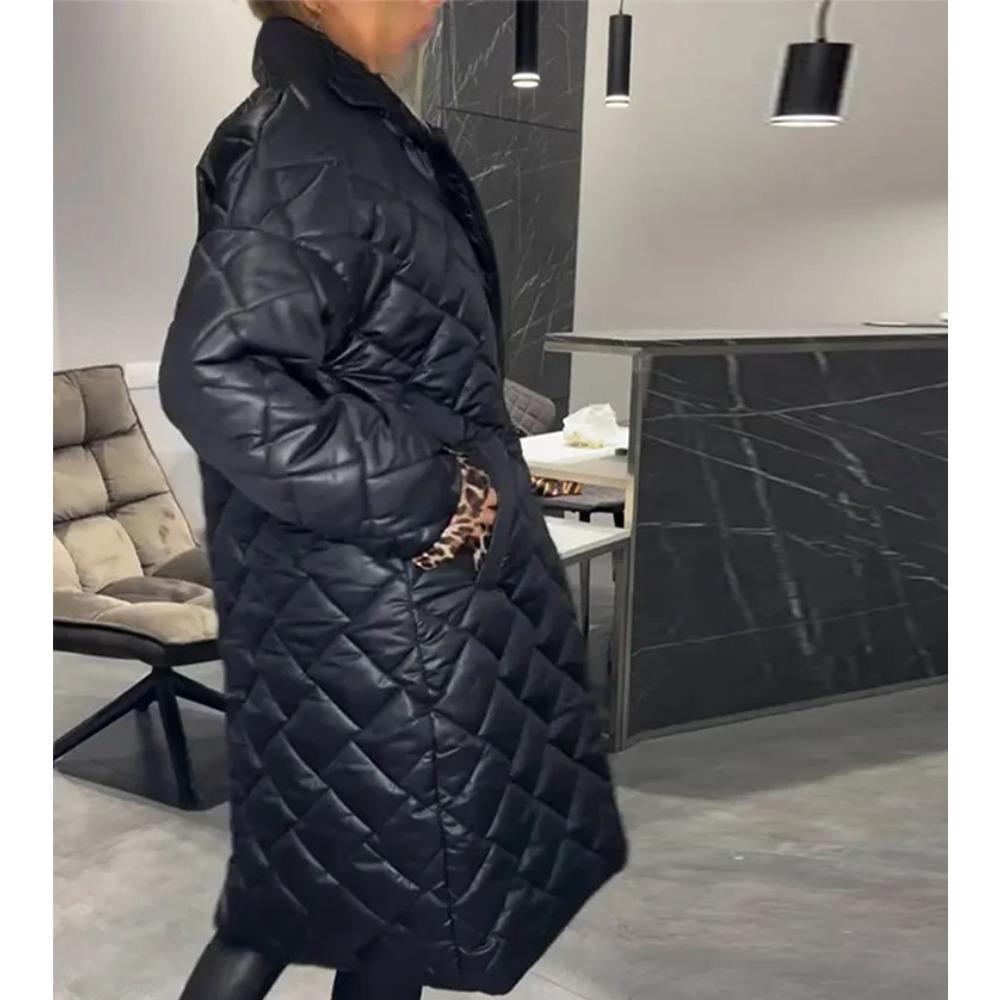 Модная однотонная длинная стеганая куртка женская свободного кроя с лацканами на одной пуговице уличная теплая куртка осень-зима женская верхняя одежда