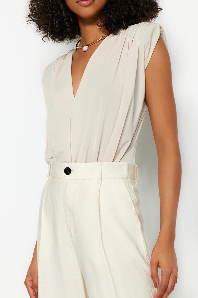 Women's Fashion New Bodysuit Emerald Padded Double Breasted Collar Flexible Snap Fastener Knitted Bodysuit