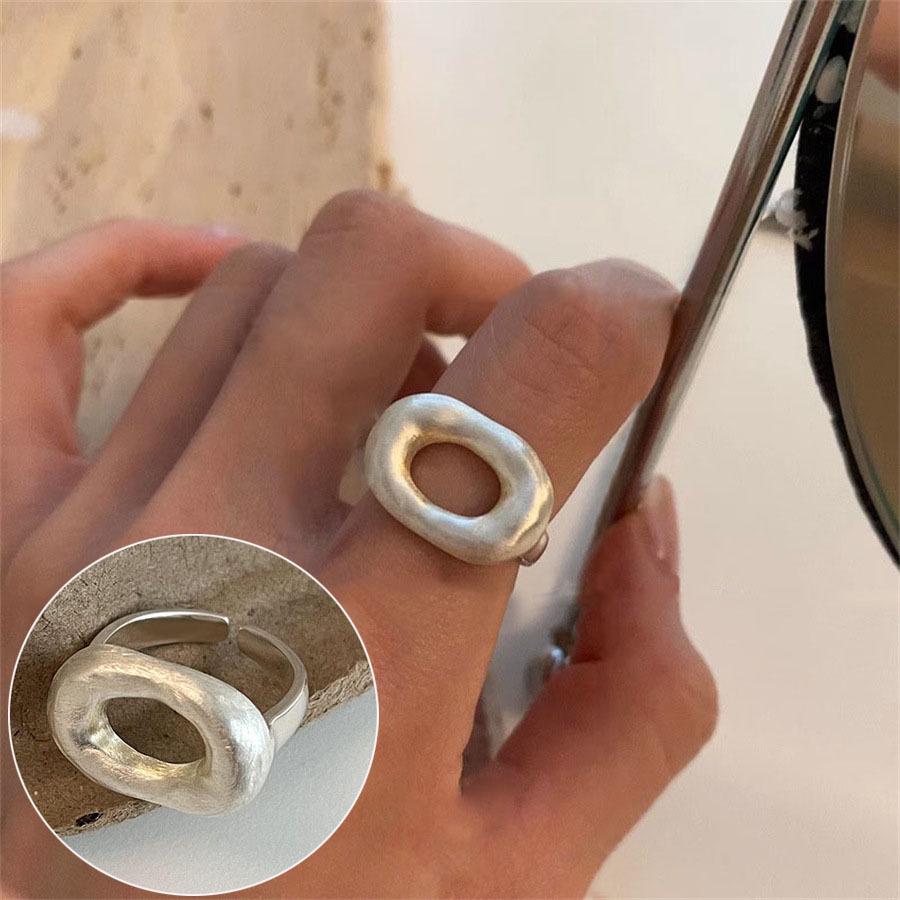 Women's Wide Band Geometric Frosted Matte Open Ring, S925 Silver Plated Creative Index Finger Design