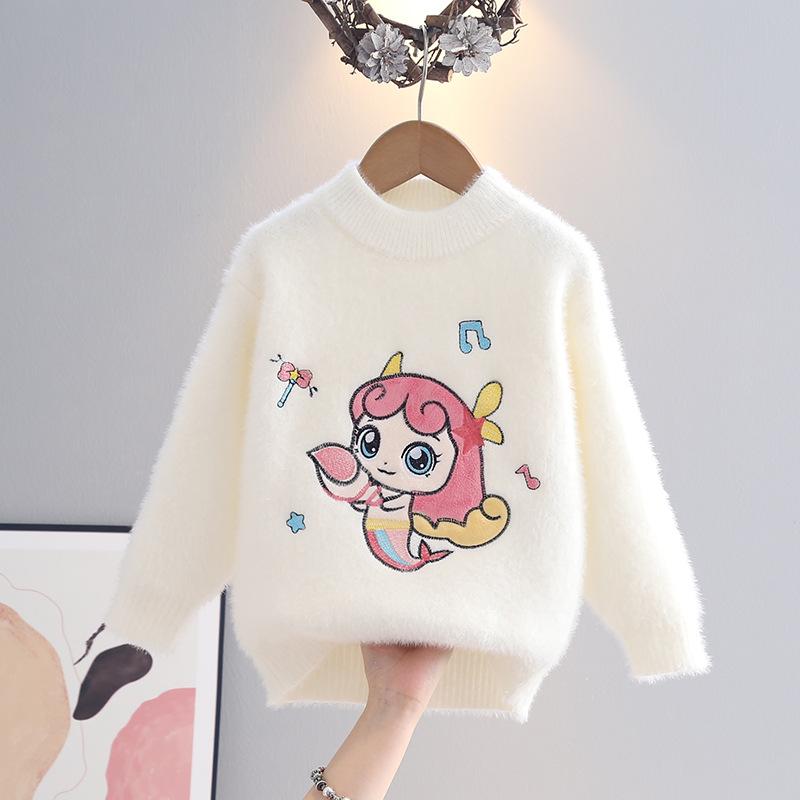 Anime Kawaii Kuromi Melody Children' Sweater Sanrio Girl Cartoon Spring Autumn Mink Fur Warm Round-Neck Base Layer Knitwear