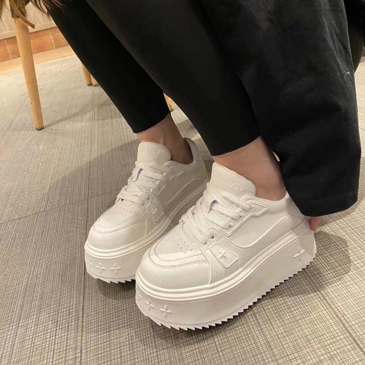 Four-leaf Leather Thick-soled 2025 New Spring Thin Versatile Muffin Heightening 5CM Little White Shoes Casual Shoes Breathable