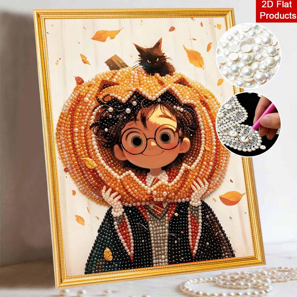 Halloween pearl painting handmade diy art pumpkin black cat wizard portrait autumn leaves pearl home decoration painting