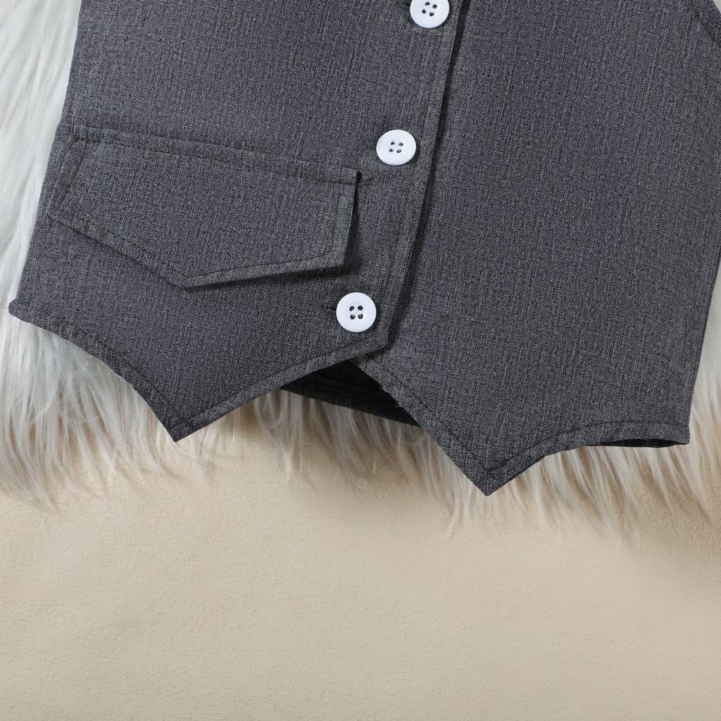 2-8Y Girls Spring and Summer Suit Fashion V-neck Single-breasted Waistcoat + Pullover Top + Pleated Skirt 3pcs