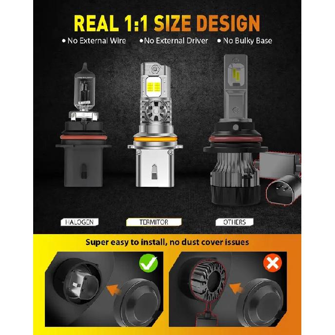 Termitor LED 9007 HB5 Light Bulb high/low beam,50000LM 6500K,1:1 Halogen Replacement Light Bulbs,Plug N Play,Pack of 2