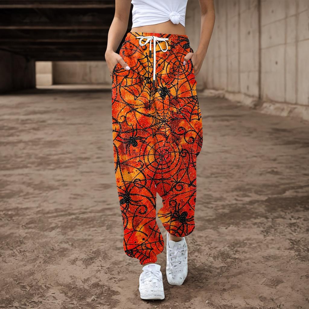 Женские спортивные штаны, мешковатые, с высокой талией, большие размеры, спортивные штаны с карманами, напечатанные брюки, брюки для женщин