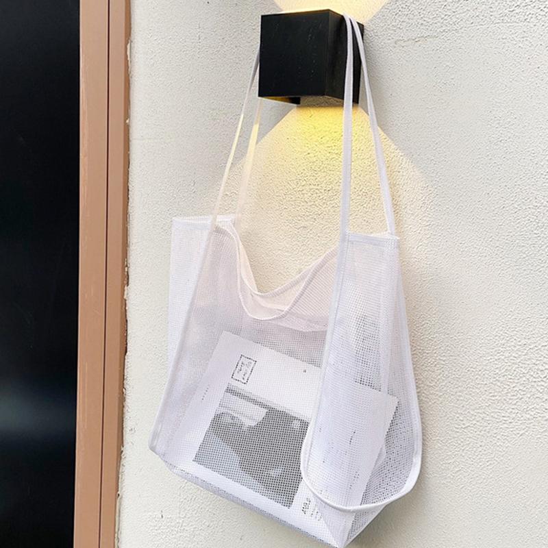 Mesh Hollow Out Tote Bag Women Trendy Women's Handbag Sandy Beach Shoulder Bag Large Capacity Canvas Shoping Girl Tote sac