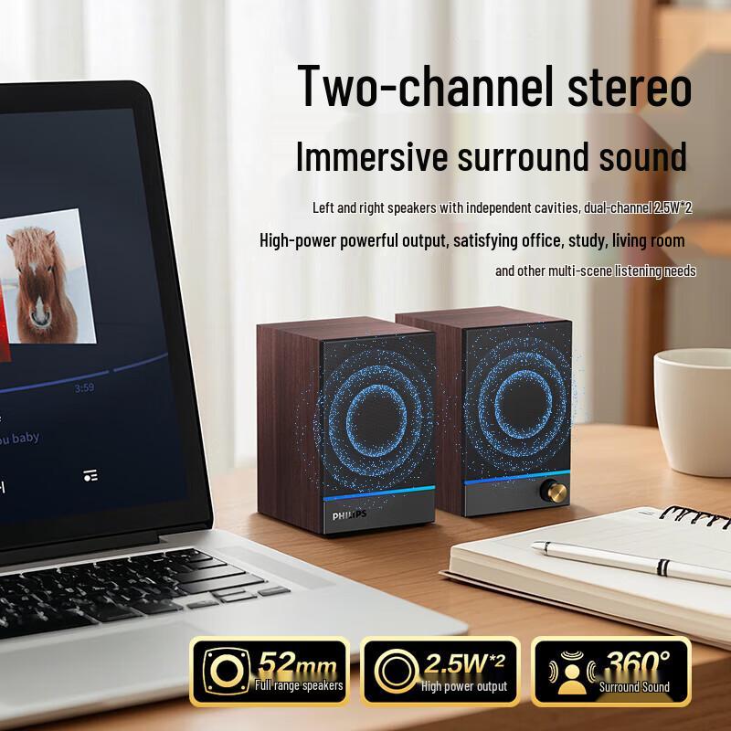 Настольные Bluetooth и проводные деревянные колонки Philips SPA2200