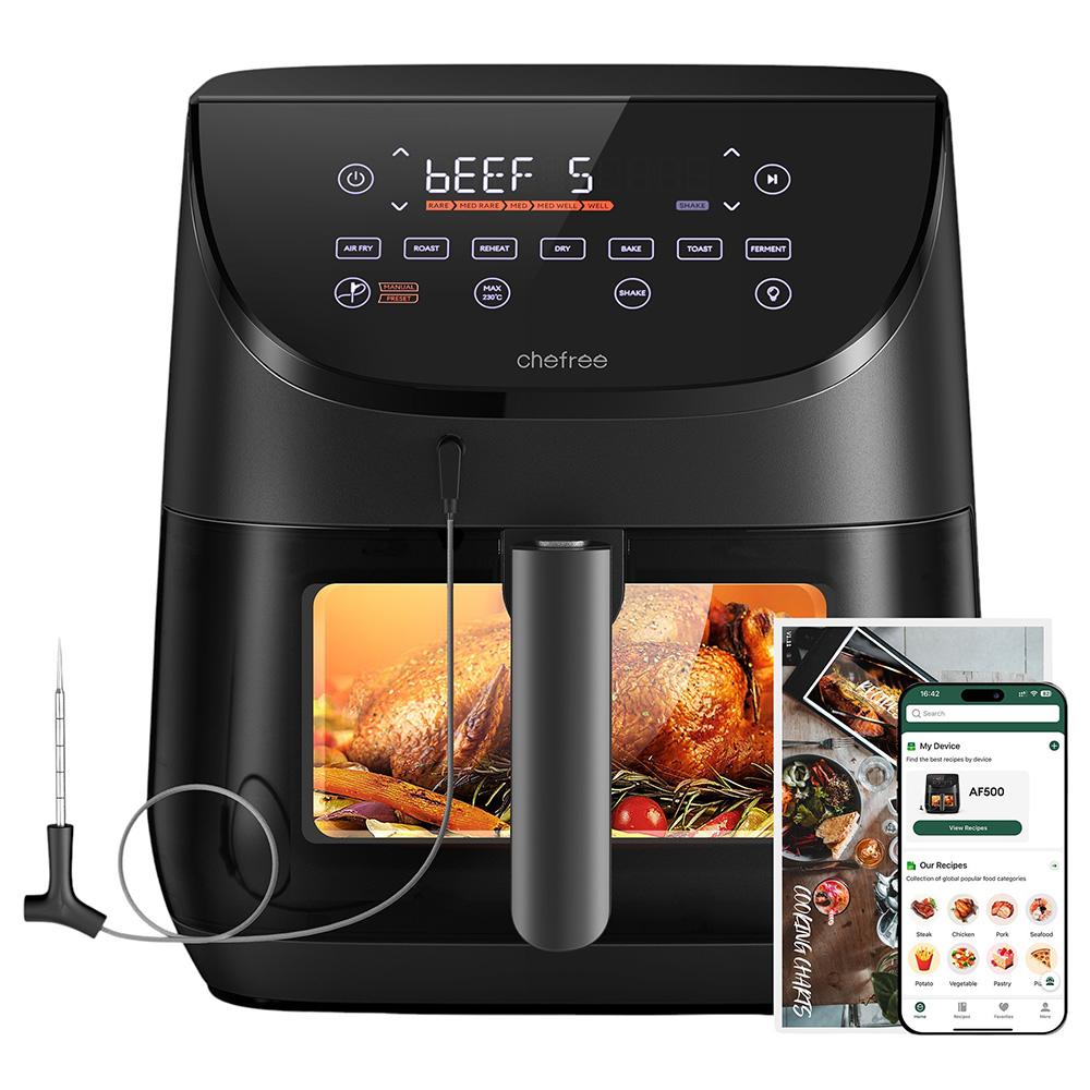 CHEFREE AF500 1700W 6.5L Air Fryer,with Smart Probe Thermometer,8-in-1 Cooking Modes