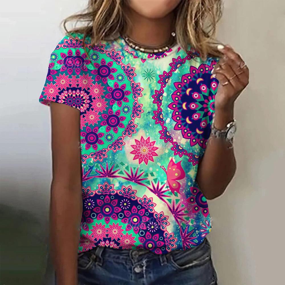 Женская модная футболка с геометрическим принтом, топ с круглым вырезом и коротким рукавом, свободная модная одежда, женская футболка с коротким рукавом для вечеринок
