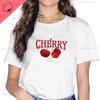 Летняя женская мода с принтом вишни, топы с круглым вырезом, футболки, цветочные графические рукава, женская уличная одежда, простая