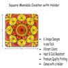 Set of 6 Mandala 4 Inch Coasters with Holder Unique Handmade Designs Square with Holder  10x10 Cm