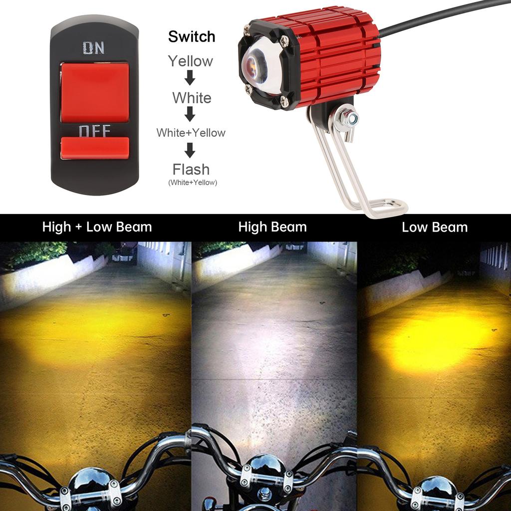 1 шт. 4-режимная светодиодная фара для мотоцикла, двухцветный прожектор дальнего/ближнего света для тягача, внедорожника, лодки с переключателем, 9 - 85 В, вспомогательный свет
