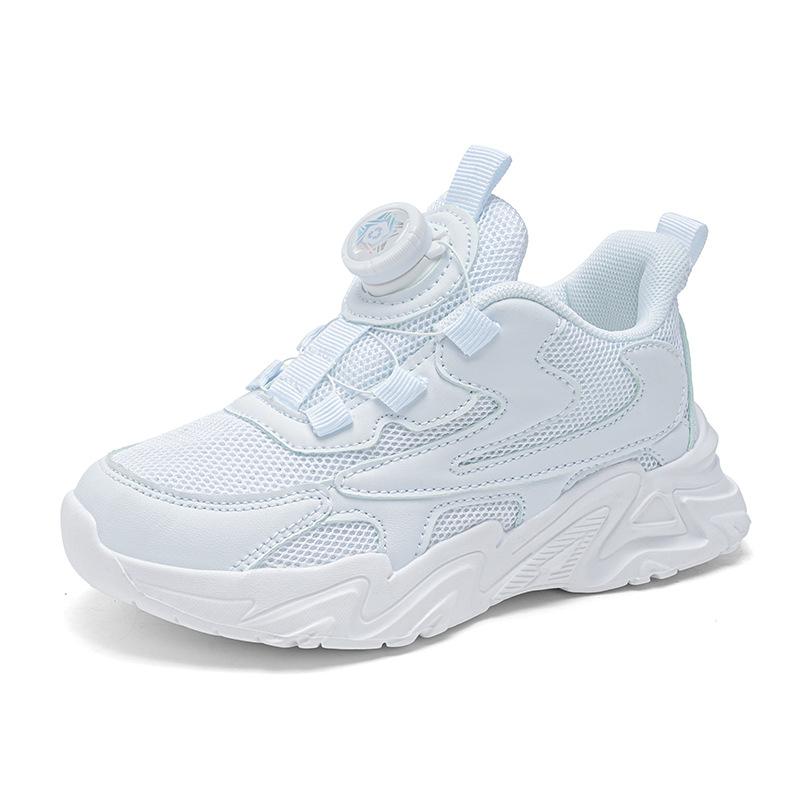 Girls shoes mesh breathable children's sports shoes leather waterproof school white shoes rotating button boys running shoes