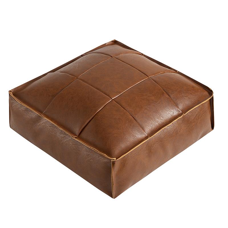 Moroccan PU Leather Pouf Floor Cushion Oil Wax Skin Embroider Craft Ottoman Footstool Futon Artificial Leather Unstuffed Cushion