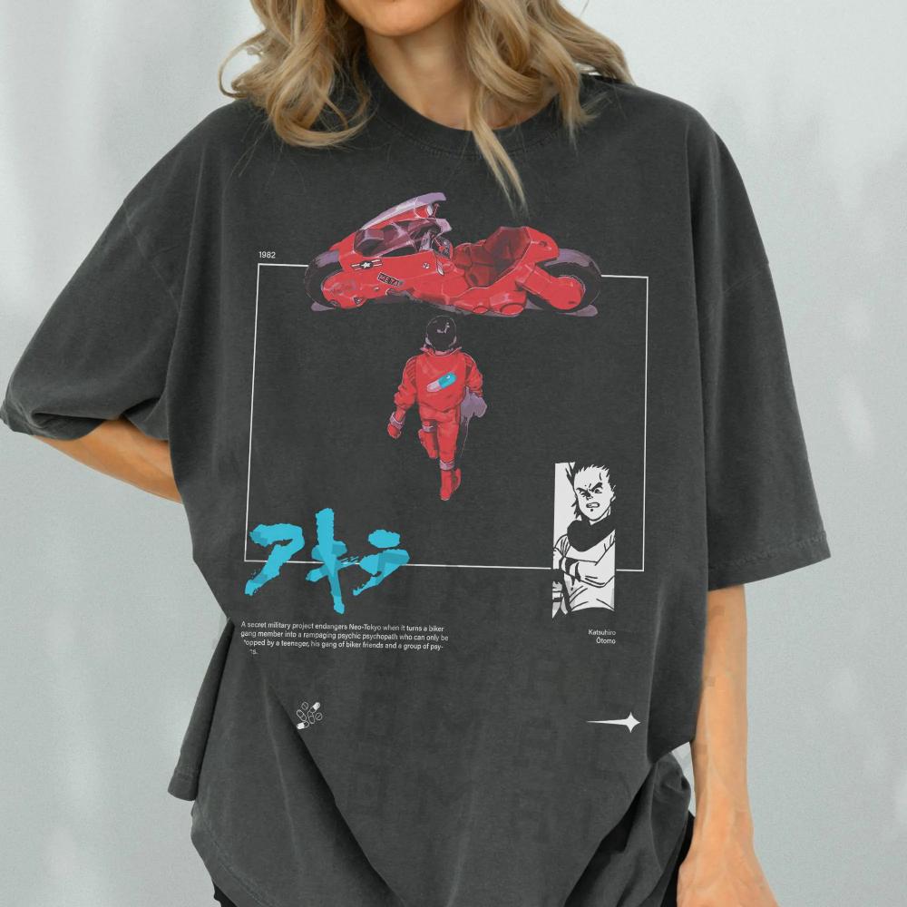 Unisexga New Tokyo Cyberpunk Pattern Tshirt Gift for Anime Movie Enthusiasts 80s Akira Style Japanese Kinda Bicycle Tshirt