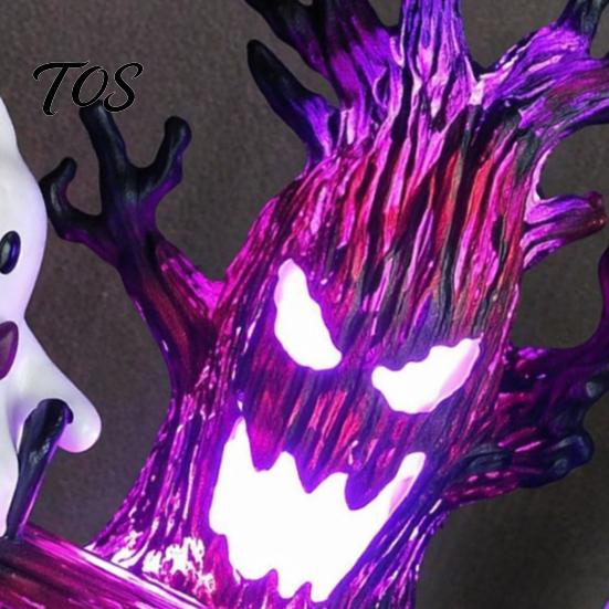 Gothic Atmosphere Halloween Decor Animated Seesaw Ghost Light, USB Powered 3D Night Cute LED Lightweight Ornament Lamp with Spooky Tree And